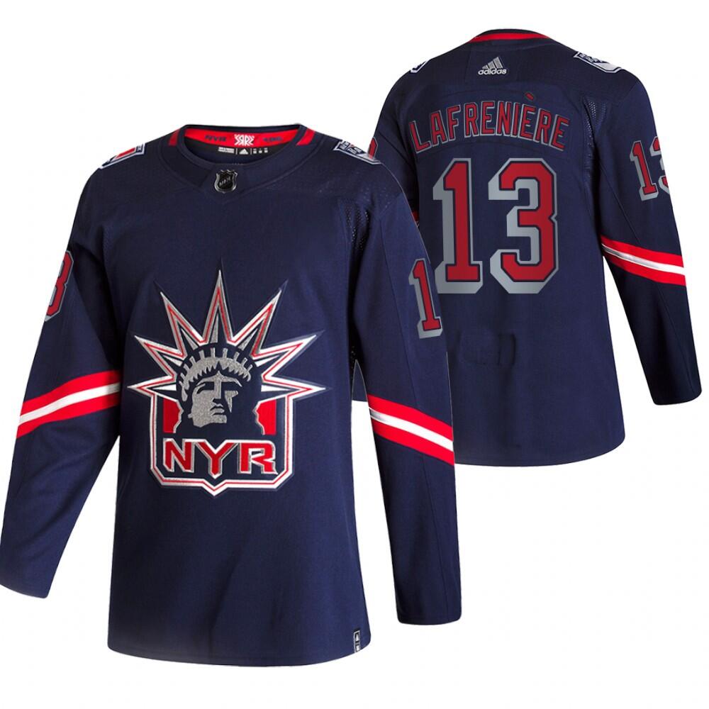 Men's New York Rangers #13 Alexis Lafrenière 2021 Navy Reverse Retro Stitched Jersey Men's New York Rangers #13 Alexis Lafrenière 2021 Navy Reverse Retro Stitched Jersey
